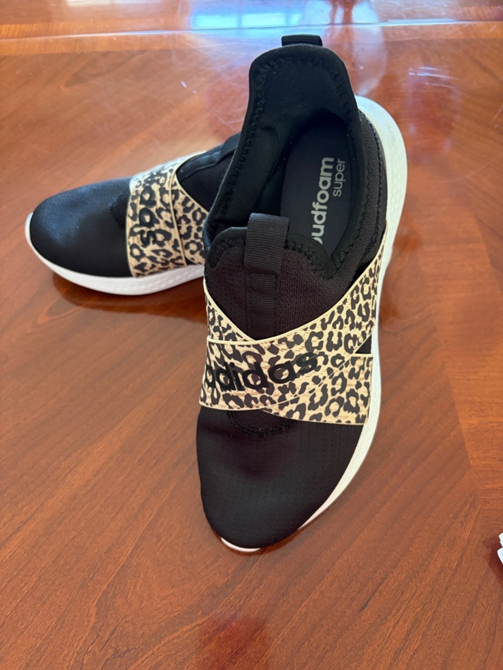 adidas Black Slip-On Sneakers with Leopard Strap